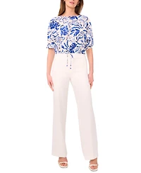 Sam & Jess Petite Printed Boat-Neck Elbow-Sleeve Top