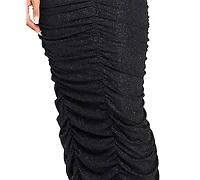 Seni & Cade Juniors' Ruched Strapless Metallic-Knit Gown