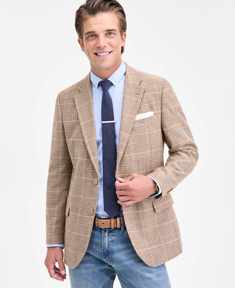 Nautica Men's Modern-Fit Tan Plaid Tweed Sport Coat