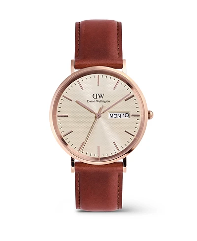 Daniel Wellington Men's Analog Brown Genuine Leather Watch, 40mm