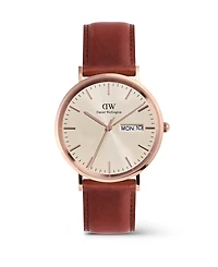 Daniel Wellington Men's Analog Brown Genuine Leather Watch, 40mm