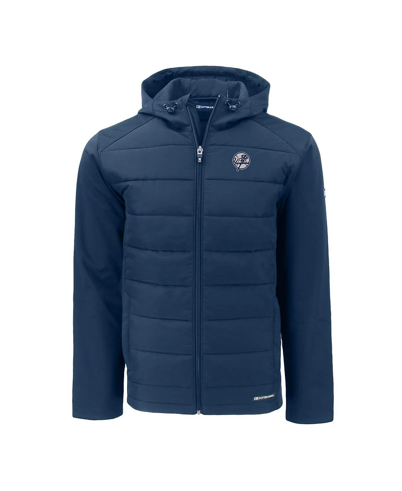 Cutter & Buck Men's Navy New York Yankees Evoke Hybrid Eco Softshell Full-Zip Hooded Jacket