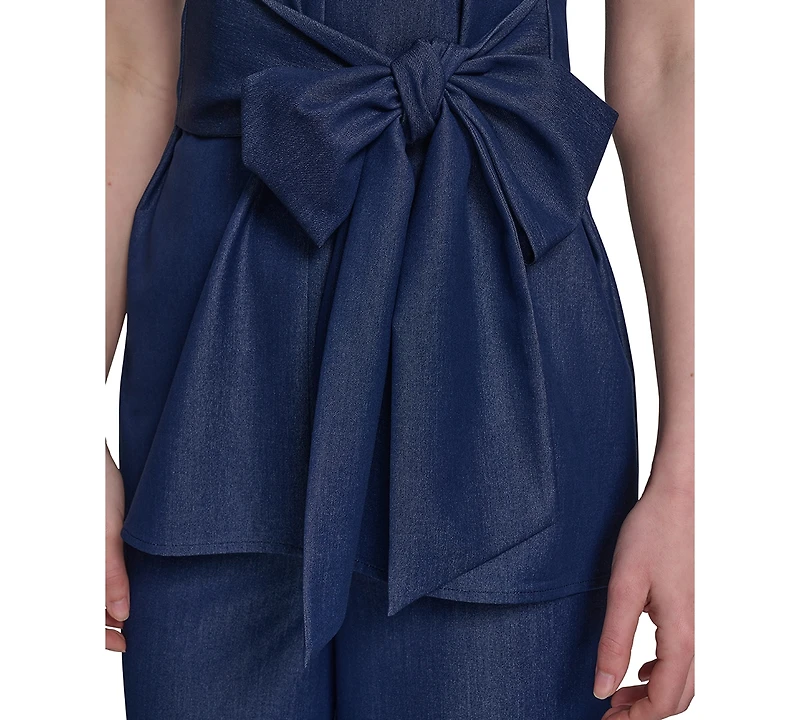 Halston Women's Denim-Like Tie-Waist Sleeveless Top
