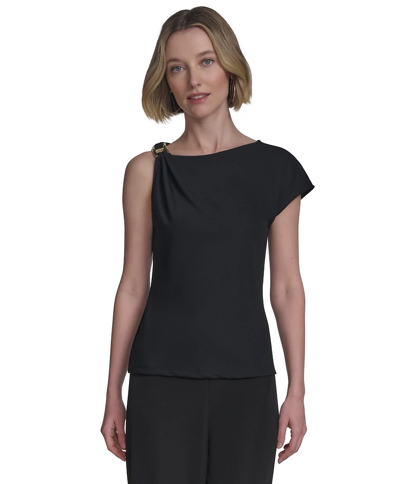 Halston Women's Asymmetric One-Shoulder Hardware Top