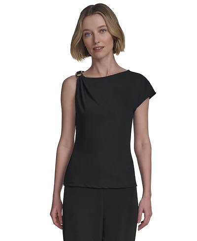 Halston Women's Asymmetric One-Shoulder Hardware Top