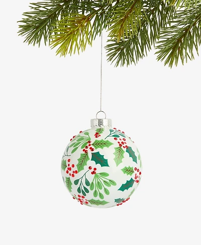 Holiday Lane Heritage Glass Holly Ball Ornament, Macy's Exclusive