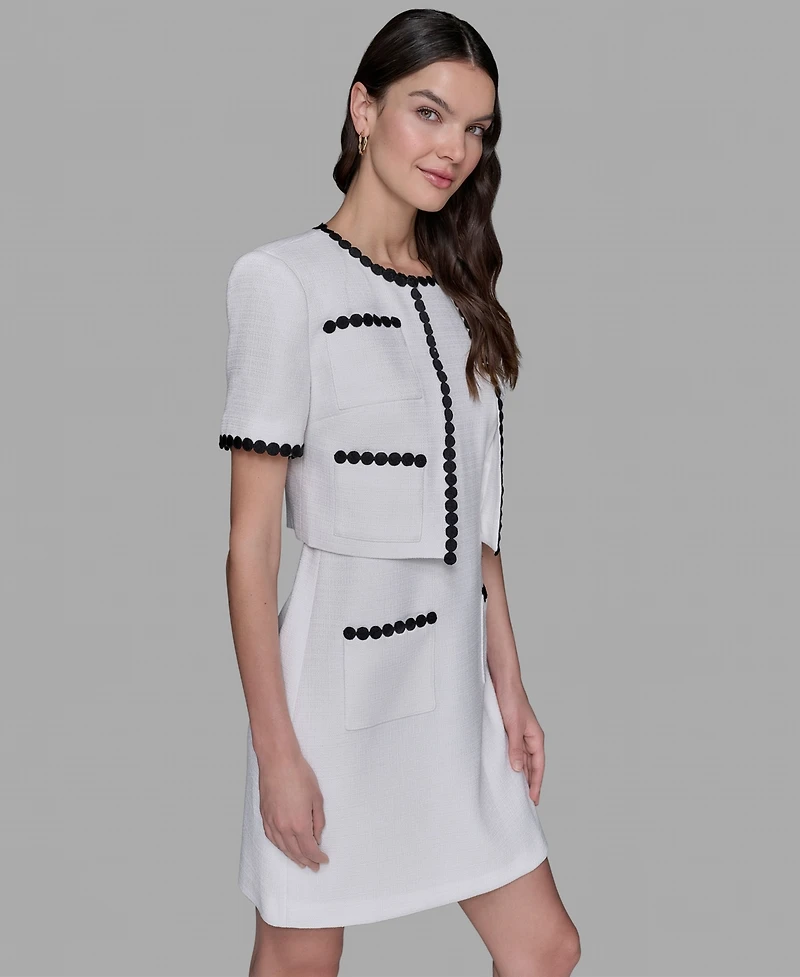 Karl Lagerfeld Paris Women's Contrast-Trim Short-Sleeve Jacket