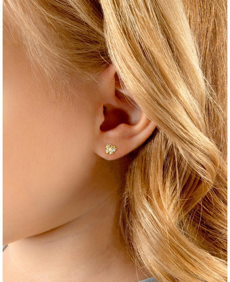 Tiny Blessings Children's 14K Gold Curly Butterfly Studs Girls' Screw Back Earrings