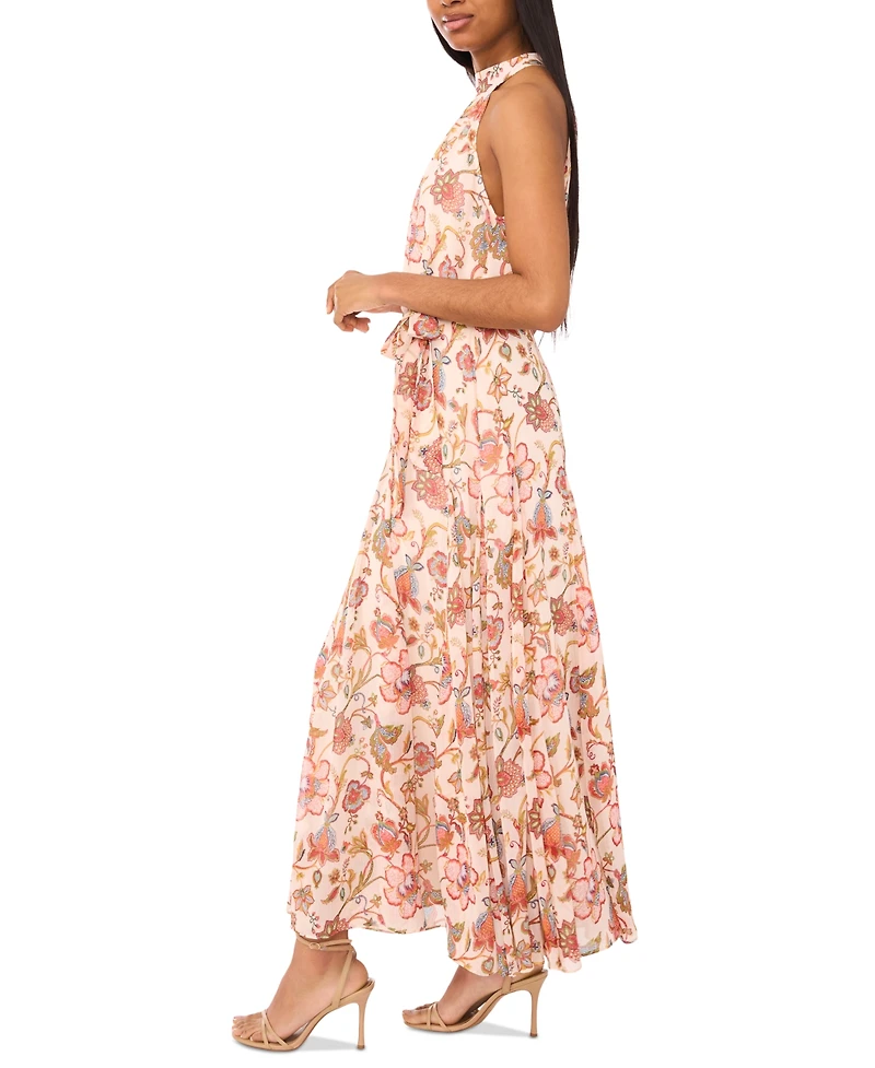 CeCe Women's Printed Tie-Wait Sleeveless Maxi Dress