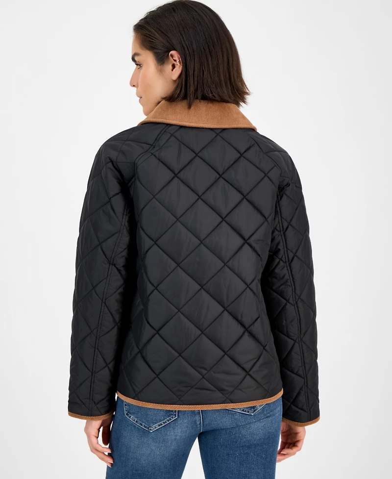 London Fog Women's Reversible Quilted Corduroy-Trim Coat