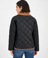 London Fog Women's Reversible Quilted Corduroy-Trim Coat