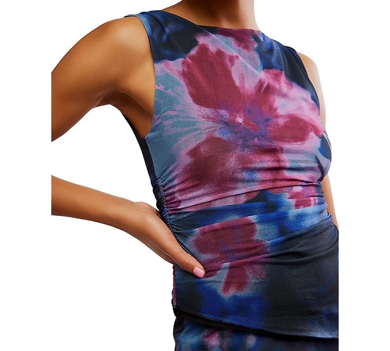 Free People Women's Ash Printed Ruched Mesh Top