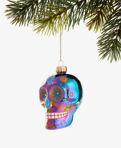 Holiday Lane Day of the Dead Glass Colorful Skull Ornament, Macy's Exclusive