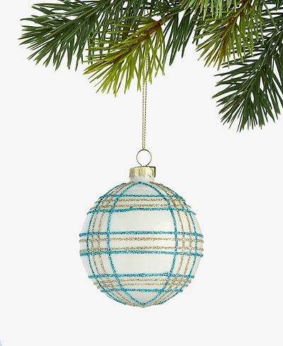 Holiday Lane Enchanted Emerald Glass Plaid Ball Ornament, Macy's Exclusive