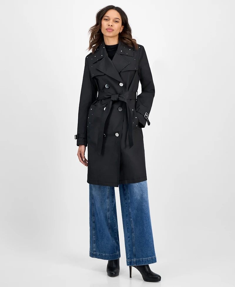 CeCe Women's Double-Breasted Studded Belted Trench Coat