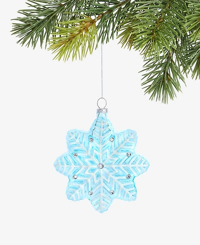 Holiday Lane Enchanted Emerald Blue Glass Snowflake Ornament, Macy's Exclusive