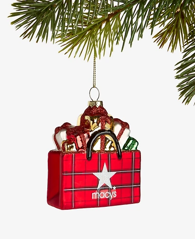 Holiday Lane Macy's Glass Plaid Gift Bag Ornament, Macy's Exclusive