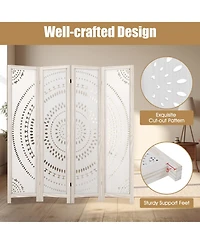 4-Panel Boho Room Divider – Privacy Screen with Detailed Carved Design for Home or Office
