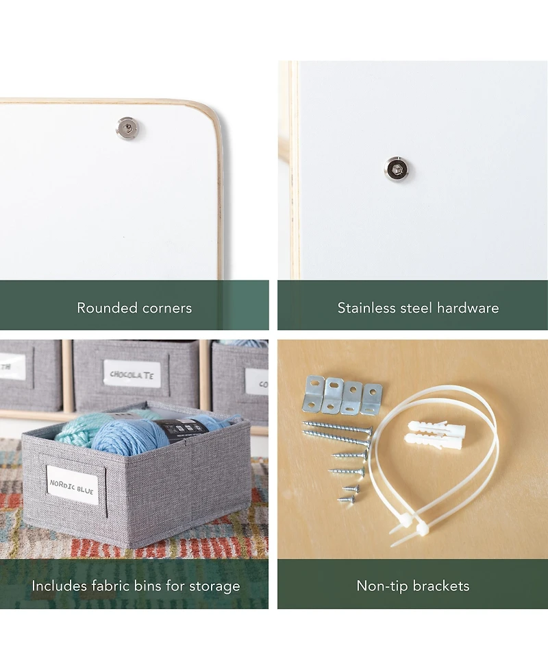 Guidecraft EdQ Shelves and 10 Bin Storage Unit 30" Natural: Wooden Bookcase with Compartments for Kids' Toys Books Playroom