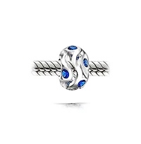 Bling Jewelry Set of 2 Wave Royal Blue Cubic Zirconia Charm Bead Simulated Sapphire Sterling Silver