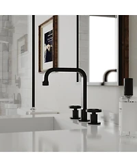 Industry Style 8 in. Widespread Double Handle High-Arc Bathroom Faucet Water-Saving With Drain Kit in Matte Black