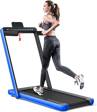 2-in-1 Electric Motorized Folding Treadmill with Dual Display, Speaker & Compact Design for Home Workouts