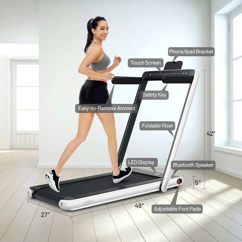 2-in-1 Electric Motorized Folding Treadmill with Dual Display, Speaker & Compact Design for Home Workouts