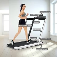 2-in-1 Electric Motorized Folding Treadmill with Dual Display, Speaker & Compact Design for Home Workouts