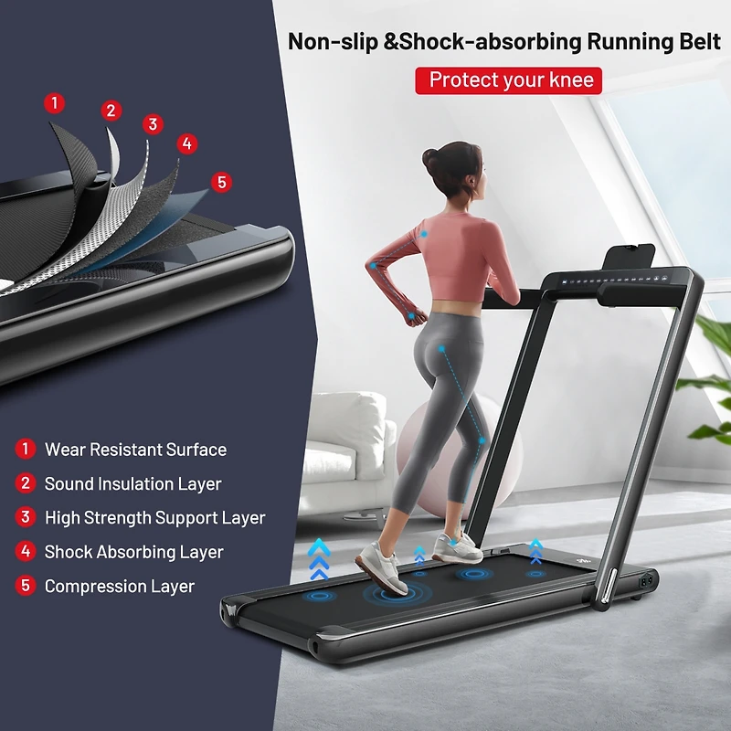2-in-1 Electric Motorized Folding Treadmill with Dual Display, Speaker & Compact Design for Home Workouts