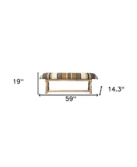 Striped Jute Upholstered Accent Bench for Living Room or Hallway