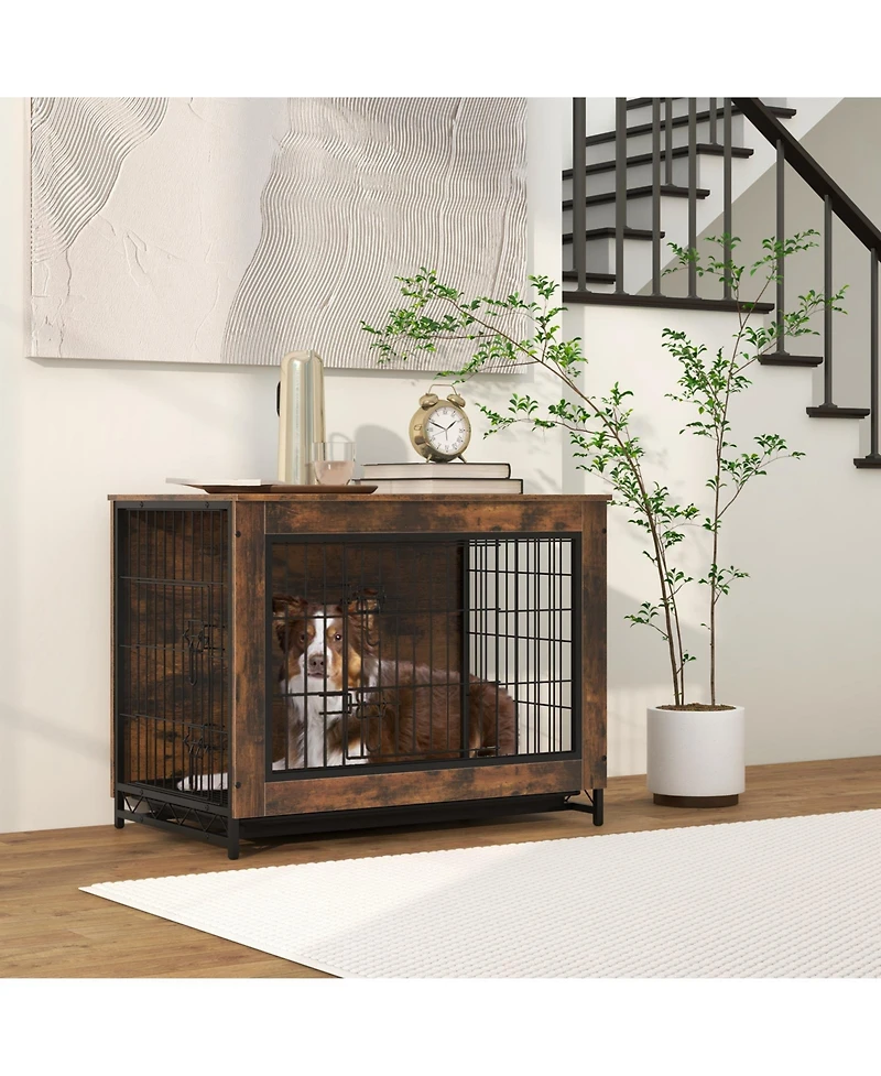 Dog Crate Furniture with Double Lockable Doors and Removable Pull-Out Tray