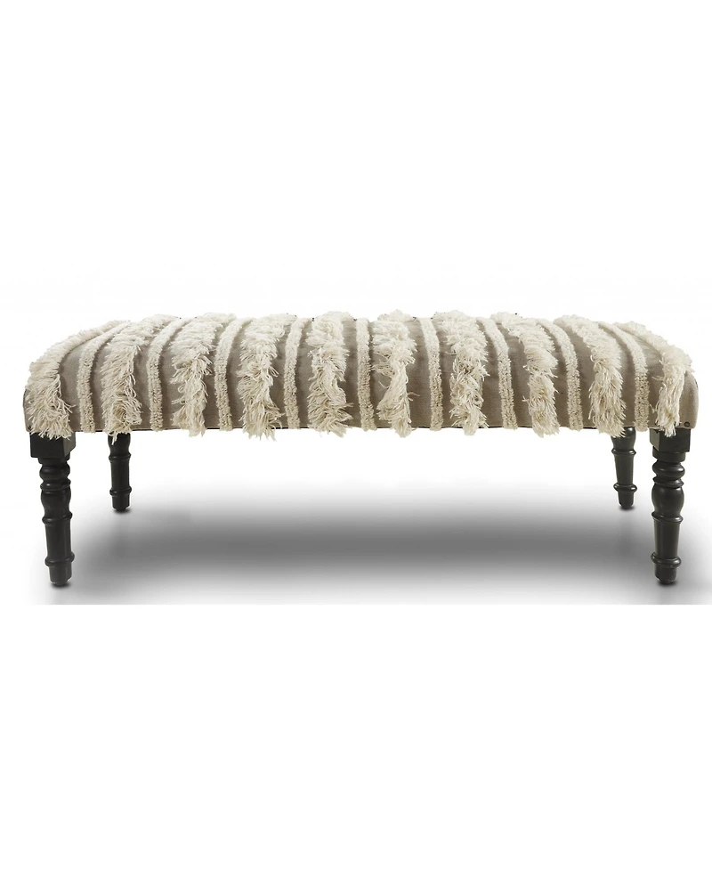 Modern Upholstered Bench with Black Legs and Striped Fabric for Home Decor