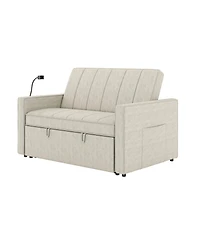 Duncan Modern Channel Tufted Upholstered Sleeper Sofa With Built-In Usb Port