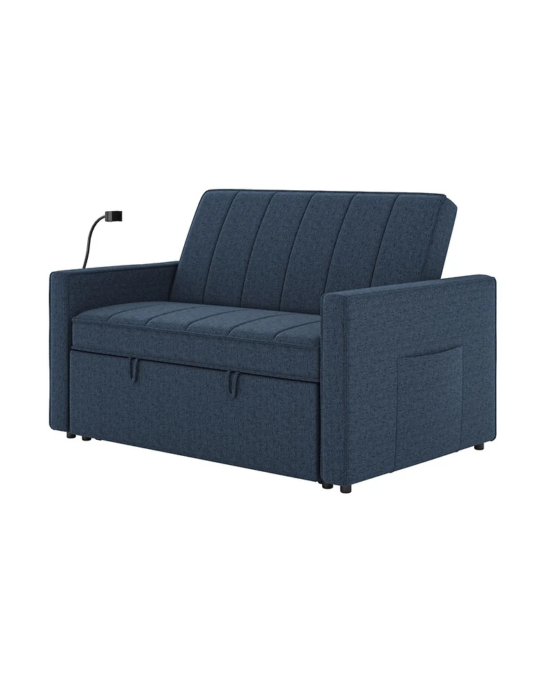 Duncan Modern Channel Tufted Upholstered Sleeper Sofa With Built-In Usb Port