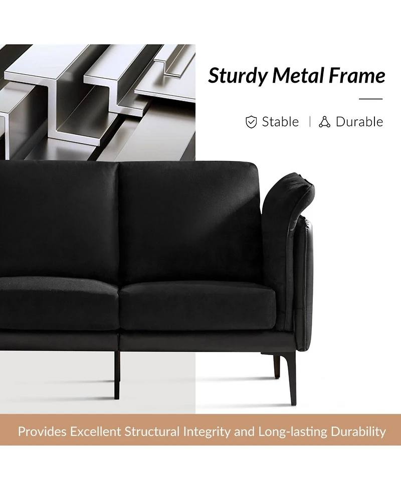 Vecent Modern Faux Leather-trimmed Fabric Sofa
