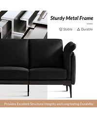 Vecent Modern Faux Leather-trimmed Fabric Sofa