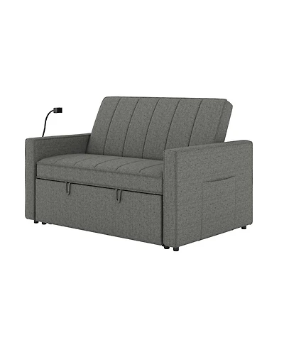 Duncan Modern Channel Tufted Upholstered Sleeper Sofa With Built-In Usb Port