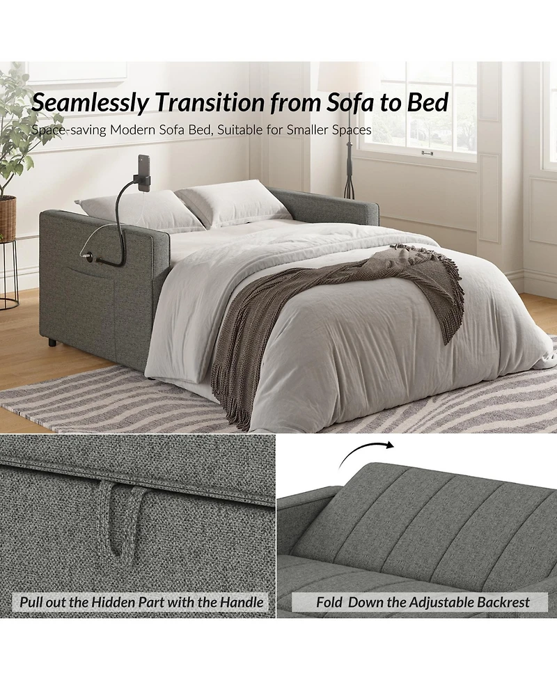 Duncan Modern Channel Tufted Upholstered Sleeper Sofa With Built-In Usb Port