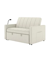 Duncan Modern Channel Tufted Upholstered Sleeper Sofa With Built-In Usb Port