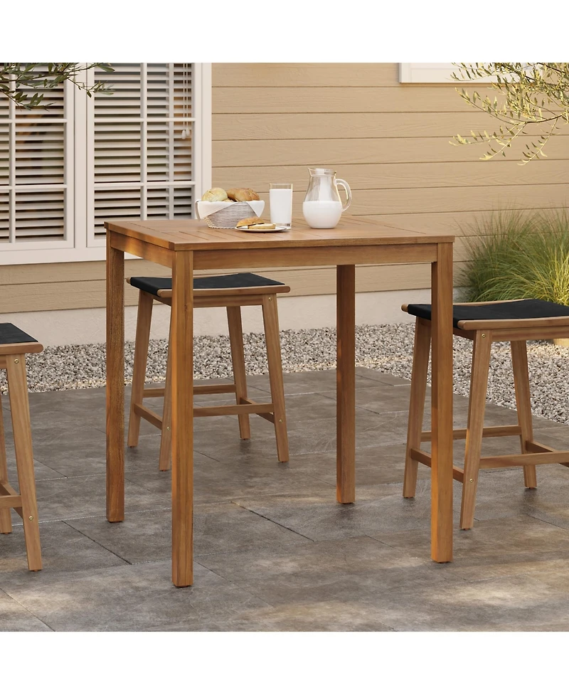LuxenHome Outdoor Acacia Wood 37-Inch Counter Height 4-Person Dining Table