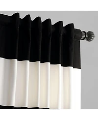 Half Price Drapes Onyx Black & Off White Horizontal Striped Printed Cotton Room Darkening Curtain