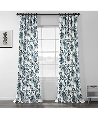 Half Price Drapes Indonesian Blue Floral Printed Cotton Room Darkening Curtain