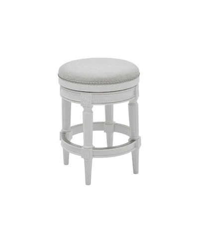 26" White Fabric And Solid Wood Swivel Backless Counter Height Bar Chair