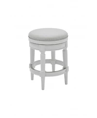26" White Fabric And Solid Wood Swivel Backless Counter Height Bar Chair