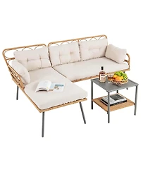 3 Pcs Corner Patio Furniture Cushioned Sofa Set with Small Coffee Table Outdoor