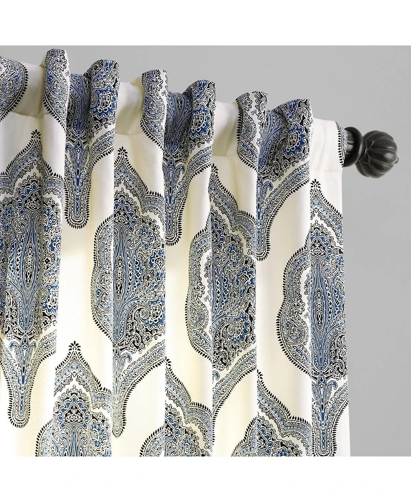 Half Price Drapes Arabesque Blue Emblem Printed Cotton Room Darkening Curtain