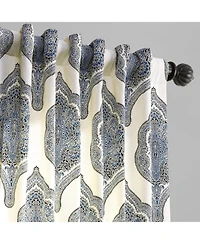 Half Price Drapes Arabesque Blue Emblem Printed Cotton Room Darkening Curtain