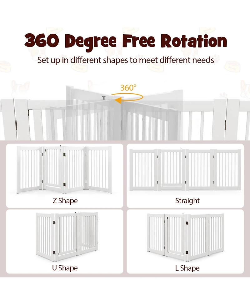 4-Panel Freestanding Wooden Pet Gate – Tall Dog Fence for Safety and Style