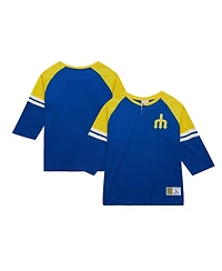 Mitchell & Ness Men's Royal Seattle Mariners Cooperstown Collection Legendary Raglan Slub Henley 3/4-Sleeve T-Shirt