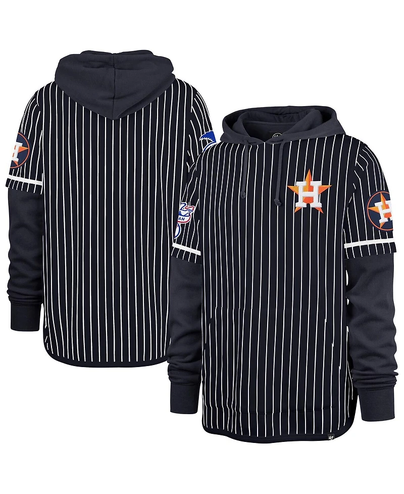 '47 Brand Men's Navy Houston Astros Pinstripe Double Header Pullover Hoodie